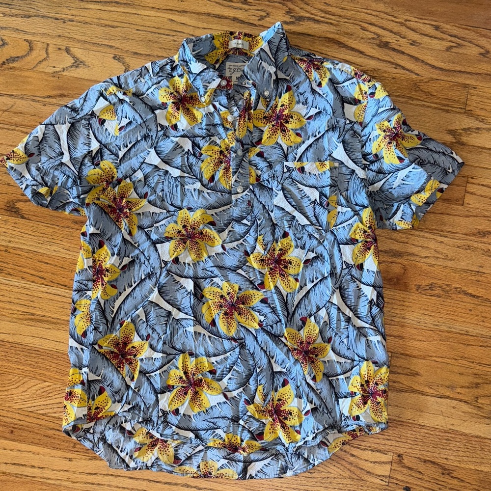 J. Crew Blue and Yellow Floral Men's Shirt